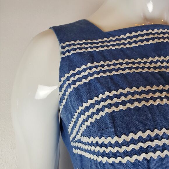 Vintage 50's Swirl Denim Apron Wrap Dress - Picture 5 of 8